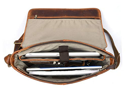 16" Crossbody Bag Leather Laptop Messenger Bag For Men with trolley sleeve for school office (Caramel) - color: Caramel