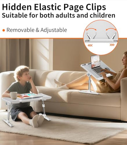 Laptop Desk for Bed,Adjustable Height Lap Desks Bed Tray,Portable Folding Couch Table with Bookstand,Car Rear Seat Sofa Floor Laptop Tray Stand for Adults Kids Eating Breakfast,Writing,Reading - size: Standard