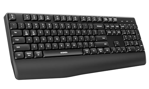 seenda Bluetooth Wireless Keyboard, Wireless Ergonomic Keyboard with Wrist Rest, Multi-Device Bluetooth Keyboard with Number Pad, Full-Size Keyboard for Laptop/MacBook/Mac/Windows, Black - color: Black