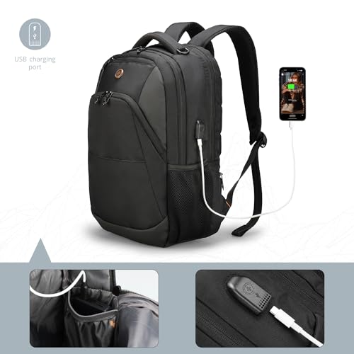 Swissdigital Design Backpack for Men & Women Fit 16 Inch Computer SD1670-01 | Travel Laptop Backpack, College Bag, Business Backpack, with USB Charging Port, RFID Protetion Pocket, Water Bottle, Black - color: Black