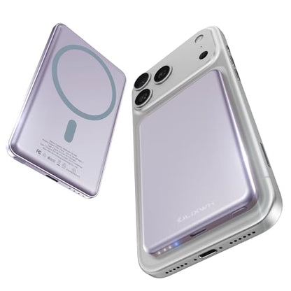 ULiXWH [0.3" Ultra Slim] [Alloy-Made] for Magsafe Portable Charger for iPhone, 2025 Upgrade 5000mAh Fast Charging Magnetic Power Bank, Wireless Battery Pack for iPhone 17 Air 16 15 Pro Max 14, Purple