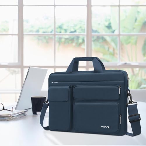 MOSISO Laptop Shoulder Bag 16 inch, 15-15.6 inch Computer Bag | Compatible with MacBook Pro 16 inch, HP, Dell, Lenovo with 2 Raised&1 Flapover&1 Horizontal Pocket&Handle&Belt, Haze Blue - color: Haze Blue, size: 16 inch