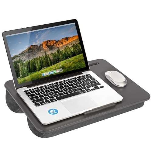LAPGEAR The Original Lap Desk – Charcoal, Fits 17" Laptops | Microbead Cushion, Device Ledge, Built-In Pencil Tray, Carry Handle - color: Charcoal, size: 17" Laptop (The Original)
