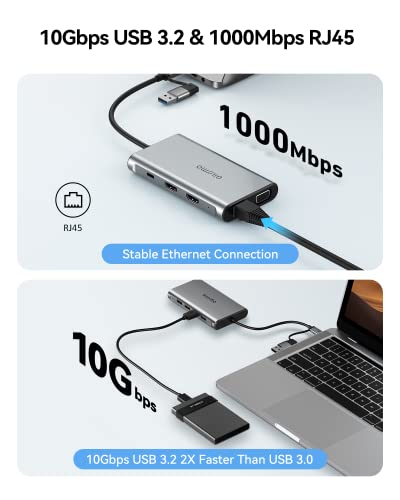 USB Docking Station Dual Monitor, GIISSMO 9-in-1 USB A 3.0 / USB C Docking Station Triple Monitor with 2 HDMI,VGA, 10Gbps USB 3.1, Gigabit Ethernet, Triple Display for Mac & MacBook & Windows Laptop - color: Grey