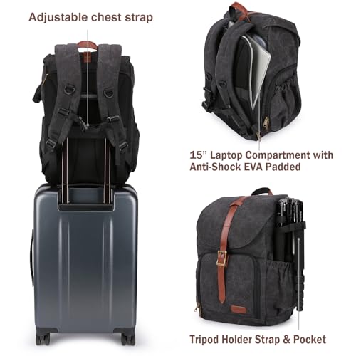 BAGSMART Camera Backpack DSLR Camera Bag Backpacks for Photographers | Waterproof Anti-Theft Photography Backpack with 15 Inch Laptop Compartment - color: B-black[single Buckle]