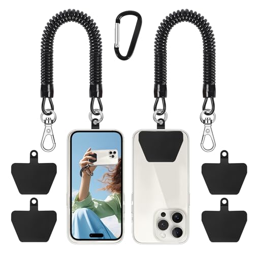 Doormoon Phone Lanyard Tether with 4 TPU Patch, Cell Phone Lanyard with 2 Phone Tether, 4 TPU Patch for Outdoor Hiking Climbing - color: Blackblack-tpu Patch