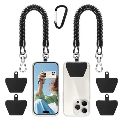 Doormoon Phone Lanyard Tether with 4 TPU Patch, Cell Phone Lanyard with 2 Phone Tether, 4 TPU Patch for Outdoor Hiking Climbing - color: Blackblack-tpu Patch