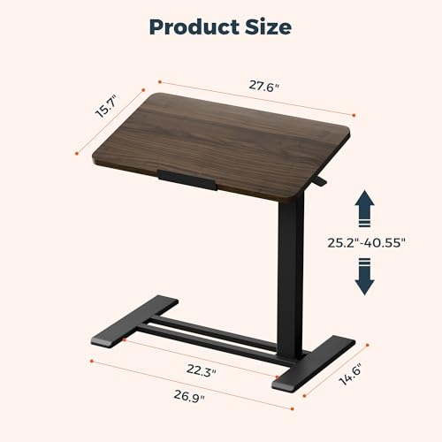28''Pneumatic Overbed 50°Tilting Bedside Table,Small Standing Desk | 27.6" Wx15.7" D, Mahogany Rolling Bedside Table,Hospital BedTable,Medical Bedside Table,Overbed Table with Wheels,Mobile Desk - color: Mahogany, size: 2816