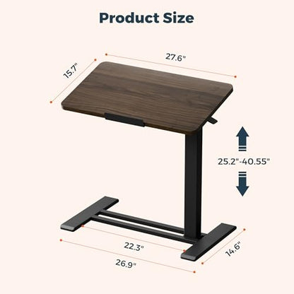 28''Pneumatic Overbed 50°Tilting Bedside Table,Small Standing Desk | 27.6" Wx15.7" D, Mahogany Rolling Bedside Table,Hospital BedTable,Medical Bedside Table,Overbed Table with Wheels,Mobile Desk - color: Mahogany, size: 2816