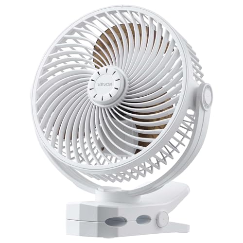 VEVOR Portable Clip Fan, Rechargeable Clip On Fan, USB Port with 3 Speeds & Circulation Mode, Strong Airflow Sturdy Clamp, Long Runtime for Desk, Golf Cart, Outdoor Camping Treadmill, Office, White - color: Portable Clip Fan, White