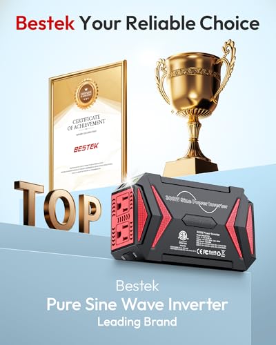 BESTEK Pure Sine Wave Power Inverter, 300W DC 12-17V to 110V AC Car Adapter | Vehicle Plug in Cigarette Lighter Outlet Solar Inverter, 4.8A Dual USB Fast Charging Ports for Phone, Laptop, CPAP(Black) - color: Black
