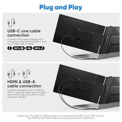 Laptop Screen Extender, 14” FHD 1080P Portable Monitor for Laptop, 0.27" Ultra-Thin Display with 100% sRGB, Dual Screen Extender for 13–17” Laptops, Plug & Play for Windows/Mac/Chrome/Android - size: 14“ Double Screen Extender