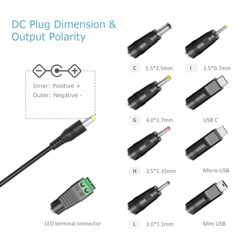 Belker 5V 3A USB C AC DC Adapter 15W Power Supply with 9 Tips | 5V Wall Charger Power Cord for Household Electronics TV Box Router Mini Fan LED Strip Speaker - size: 5V 3A