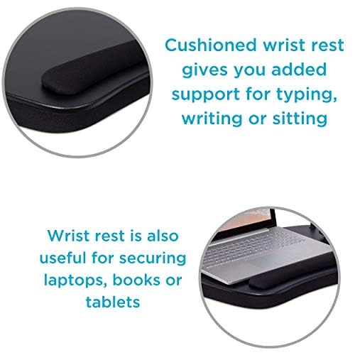BIRDROCK HOME Oversized Lap Desk with Memory Foam Cushion - Portable w/USB Light & Wrist Rest, Ideal for Work from Home, Students & Gaming, Ergonomic Design for Comfort - Matte Black