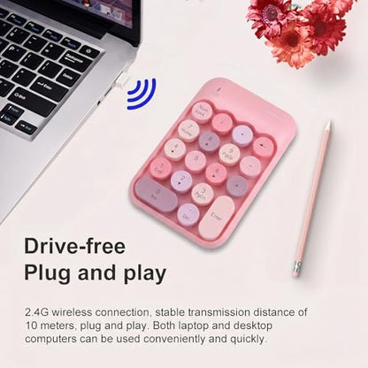 Lomiluskr Cute Wireless Number Keypad with 2.4G USB Receiver, 18 Colorful Round Keys Numpad, Portable Financial Accounting Numeric Keyboard, Suitable for PC, Laptop (Pink) - color: Pink