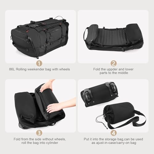 Rolling Duffle Bag with Wheels,86L 30”Carry on Luggage with Wheels,Folding Travel Bag,Duffle Backpack with Separate Shoe Compartment (Black) - color: Black