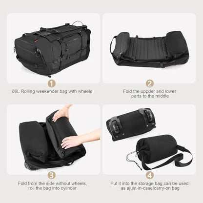 Rolling Duffle Bag with Wheels,86L 30”Carry on Luggage with Wheels,Folding Travel Bag,Duffle Backpack with Separate Shoe Compartment (Black) - color: Black