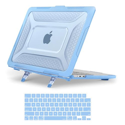 MOSISO Compatible with MacBook Air 13 inch Case M5 M4 M3 M2, Air Blue | 2 in 1 Kit Honeycomb Shock Resistant Hard Case with Foldable Kickstand for MacBook Air 13.6 2026-2022 A3449 A3240 A3113 A2681 - color: Air Blue