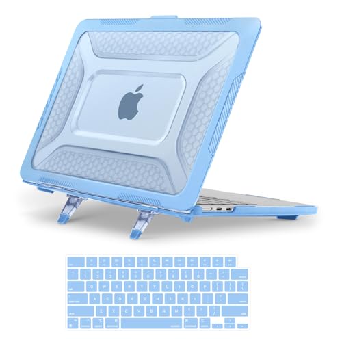 MOSISO Compatible with MacBook Air 13 inch Case M5 M4 M3 M2, Air Blue | 2 in 1 Kit Honeycomb Shock Resistant Hard Case with Foldable Kickstand for MacBook Air 13.6 2026-2022 A3449 A3240 A3113 A2681 - color: Air Blue