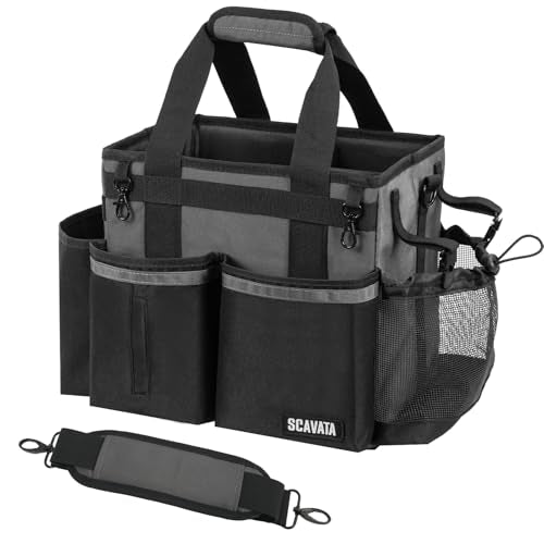 SCAVATA Compact Wearable Cleaning Caddy with Handle & Shoulder Straps | Small Cleaning Supplies Organizer, Under Sink & Car Cleaning Tools Storage Bag for Housekeepers Cleaners, DarkGrey - color: DarkGrey
