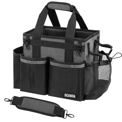 SCAVATA Compact Wearable Cleaning Caddy with Handle & Shoulder Straps | Small Cleaning Supplies Organizer, Under Sink & Car Cleaning Tools Storage Bag for Housekeepers Cleaners, DarkGrey - color: DarkGrey