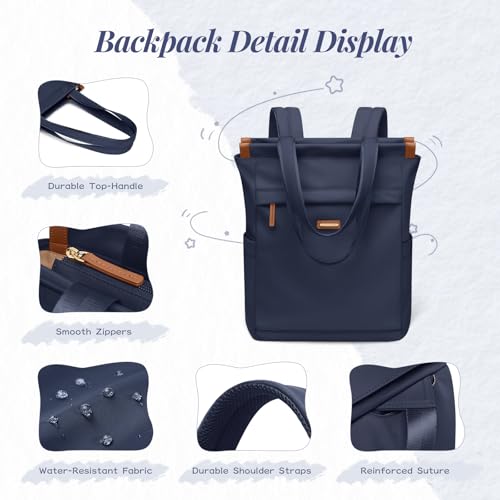 GOLF SUPAGS Convertible Laptop Backpack for Women Casual Daypack Notebook Tote Bag for Work College Travel Leisure (Navy Blue) - color: Navy Blue-n