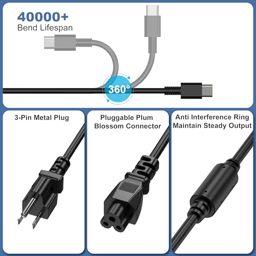 65W 45W USB C Laptop Charger Compatible with Lenovo ThinkPad Yoga Chromebook 65W Laptop AC Adapter Power Supply Cord - color: Ceramic Black