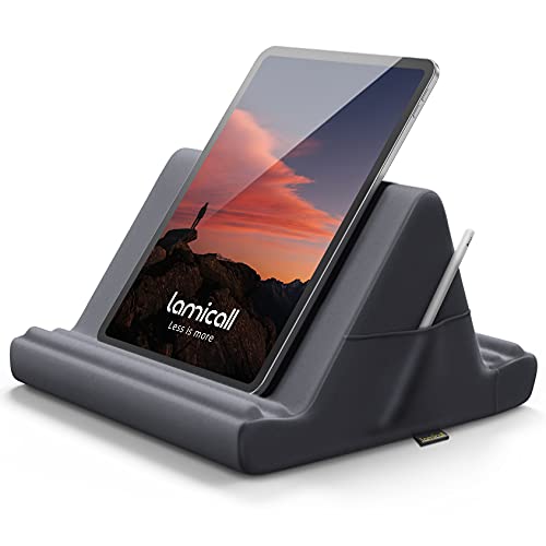Lamicall Tablet Pillow Holder Stand - Tablet Pillow Soft Pad for Lap | Tablet Holder for Bed and Desk with Pocket & 4 Viewing Angles, for iPad Pro Air, Mini, Kindle, iPhone, 4-13" Devices, Gray - color: Gray