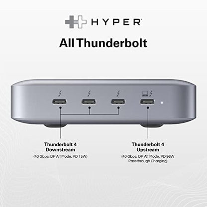 HyperDrive USB-C & Thunderbolt 4 Hub with Integrated GaN Power Source - Three Thunderbolt 4 Downstream Ports and One Upstream Port with 96W Passthrough Charging - style: 4-in-1
