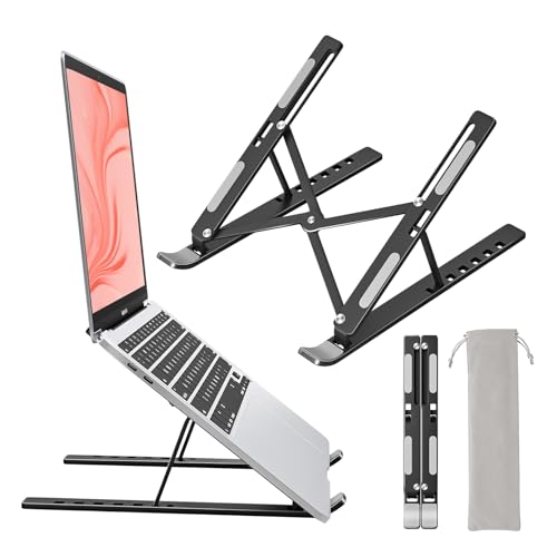 Laptop Stand for Desk, Aluminum Metal MacBook Stand, Computer Riser for Desk, Portable Foldable Adjustable Notebook Holder, Compatible with 10-15.6 Inch Laptops, iPad, Black. - color: Black