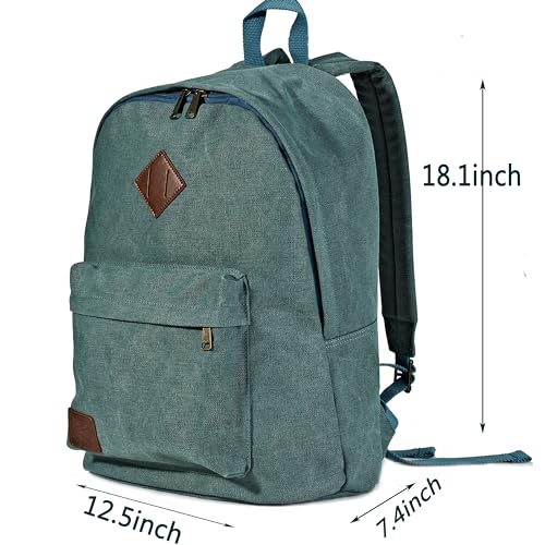 Canvas College Laptop Backpack, Durable Rucksack Travel Notebook Bag Backpack Book Bag for Men Women Turquoise Factory Directly - color: Turquoise