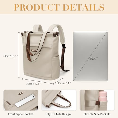GOLF SUPAGS Convertible Laptop Backpack for Women Casual Daypack Notebook Tote Bag for Work College Travel Leisure (Apricot) - color: Apricot-n