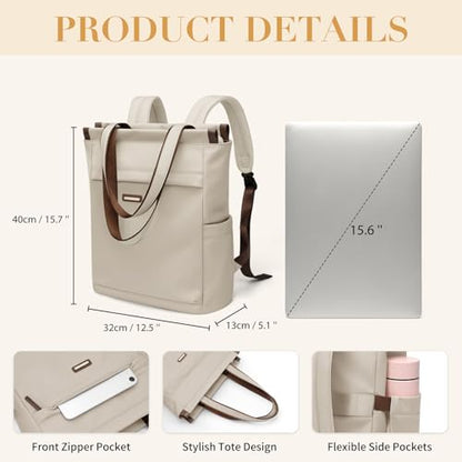 GOLF SUPAGS Convertible Laptop Backpack for Women Casual Daypack Notebook Tote Bag for Work College Travel Leisure (Apricot) - color: Apricot-n