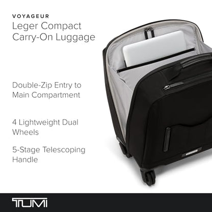 TUMI - Voyageur Leger 4 Wheeled Luggage - Women's Lightweight and Spacious, Sleek Silhouette, Durable Premium Suitcase - 16" Compact Front Pocket Carry On, Black with Gunmetal Hardware - color: BLACK/GUNMETAL, style: 16" Compact Carry-on