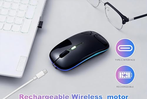 Wireless Bluetooth Mouse Rechargeable Long Lasting Dual Mode - BT 5.2 & 2.4G Silent RGB LED Mice, Slim Portable Ergonomic Mouse for Laptop/PC/Tablet/MacBook/iPad/Apple Devices(Black) - color: Black