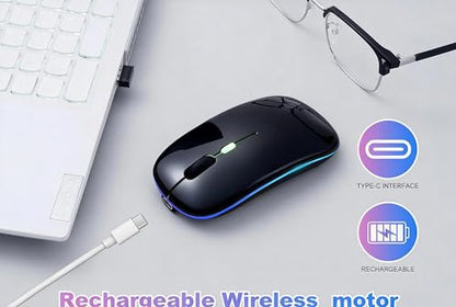 Wireless Bluetooth Mouse Rechargeable Long Lasting Dual Mode - BT 5.2 & 2.4G Silent RGB LED Mice, Slim Portable Ergonomic Mouse for Laptop/PC/Tablet/MacBook/iPad/Apple Devices(Black) - color: Black
