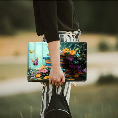 Laptop Skin Sticker Decal, Universal Protective Cover Fit 12 13 14 15.6 Inch Notebook, Reusable Water-Resistant Vinyl Decal w/ 2 Wrist Pads for Business Travel Office, Book Butterfly Flowers - color: Book Butterfly Flowers