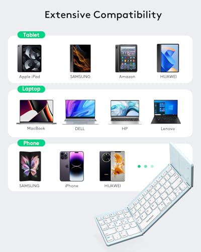 Samsers Foldable Bluetooth Keyboard with Touchpad, Ultra Slim Compact, Blue | Multi-touch Trackpad, Full Size, Phone Holder, USB-C Charging, 3 Device, for Android Windows iOS Mac OS, Mobile Productivity - color: Sky Blue, size: 3-Device
