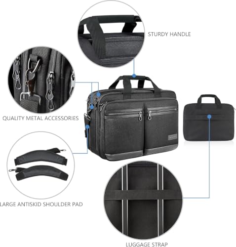KROSER 17.3 Inch Laptop Computer Bag Messenger Water-Repellent Briefcase | Expandable large capacity, padded laptop protection,shoulder and luggage strap for business daily and travel-Black