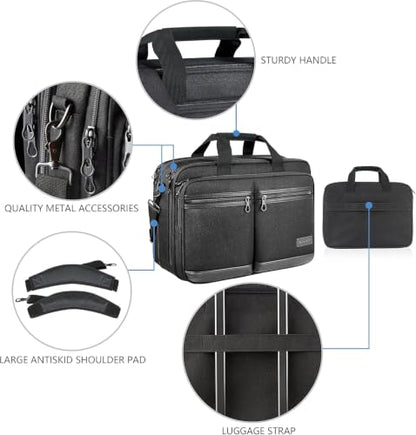 KROSER 17.3 Inch Laptop Computer Bag Messenger Water-Repellent Briefcase | Expandable large capacity, padded laptop protection,shoulder and luggage strap for business daily and travel-Black