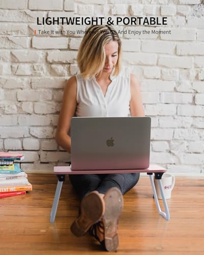 FISYOD Foldable Lap Desk, Laptop Bed Desk, Portable Bed Table, Laptop Stand for Bed & Couch, Lightweight & Mini - Pink - color: Pink