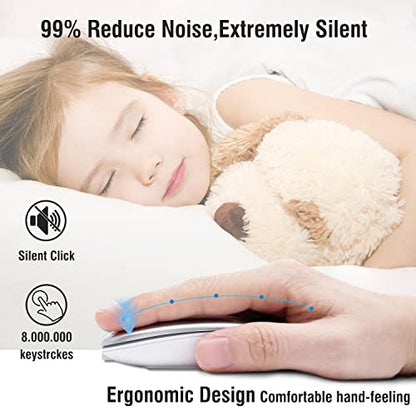 Wireless Bluetooth Mouse for iPad/MacBook Pro/Air/Laptop/pc Rechargeable Silent Mouse Portable Slim for Surface Pro/Lenovo/Samsung Tablet (Bright Silver) - color: Bright Silver