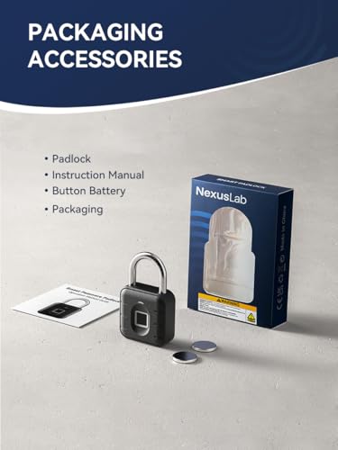 NexusLab Fingerprint Padlock for Gym Locker, 0.5s Biometric Smart Lock with Keyless Entry, IP67 Waterproof & Anti-Cut Stainless Steel, Stores 20 Prints, Ideal for Outdoor Gate & School, No App Needed