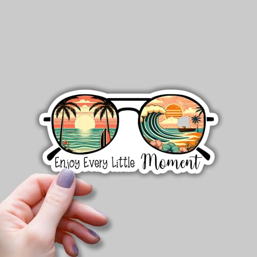 (3 pcs) Enjoy Every Little Moment Sticker Funny Beach Ocean Life Tumbler Decal Sticker for Kindle Laptop Water Bottle Phone Hard Hat Vinyl Decal - 3x1.5