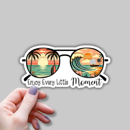 (3 pcs) Enjoy Every Little Moment Sticker Funny Beach Ocean Life Tumbler Decal Sticker for Kindle Laptop Water Bottle Phone Hard Hat Vinyl Decal - 3x1.5