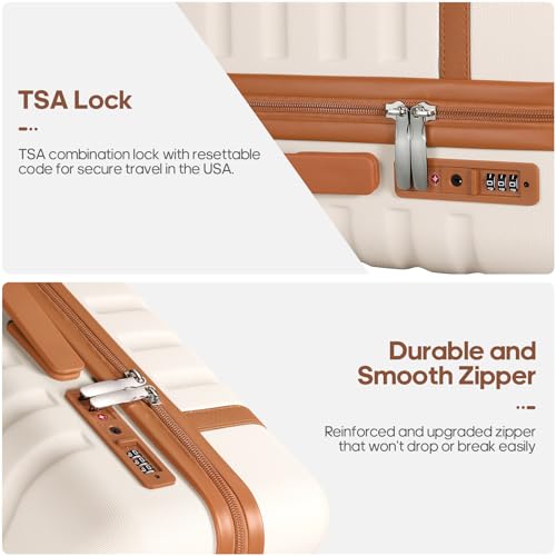 UKEIN Luggage Sets 3 Piece, PC Hardside Carry On Luggage 28 Inch With Spinner Wheels with TSA Lock, Carry On Suitcase Set With Travel Backpack for Men (Beige, 3 piece set (28inch)) - color: Beige, size: 3 piece set (28inch)