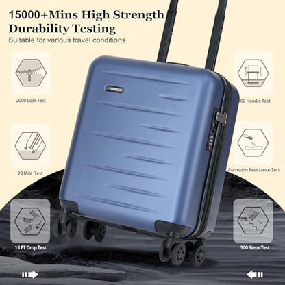 CENSIEN 16 Inch Underseat Carry On Luggage Airline Approved, Expandable Lightweight ABS+PC Hard Shell Suitcases with 360° Spinner Wheels, TSA Lock, YKK Zipper, for Business Weekender (Blue, 1 PC) - color: Navy Blue, size: Underseat - 16 Inch - EXT