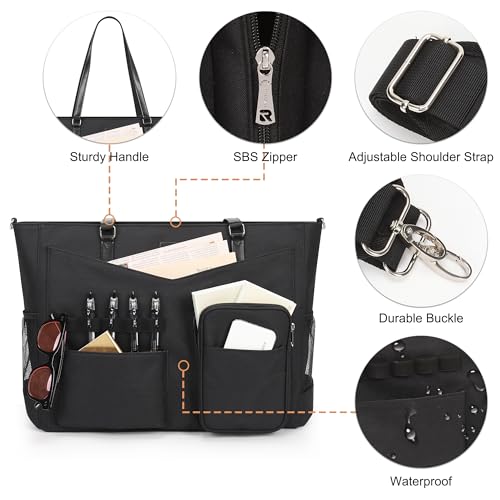 Laptop Bag for Women 17 Inch, Teacher Tote Bag with Compartments Work Tote Bag With 12 Pockets Professional Computer Bag Travel Business Briefcase Office Handbag Bag with Shoulder Straps - color: B1-black