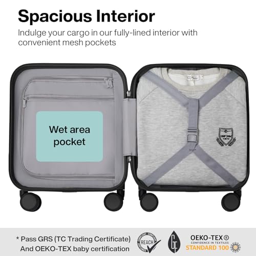 mixi Upgrade Carry on Luggage 14 Inch Underseat Personal Item Suitcases with Spinner Wheels, Hardside Rolling Suitcase PC with TSA Lock Lightweight Travel Case, Fine Grid Black - color: Fine Grid Black, size: 14in Underseat