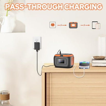 Portable Power Station with Foldable Solar Panel 30W, Portable Power Bank with AC Outlet 110V 120W, USB-C for Smart Devices Camping RV Travel VanLife Hiking Fishing-Orange